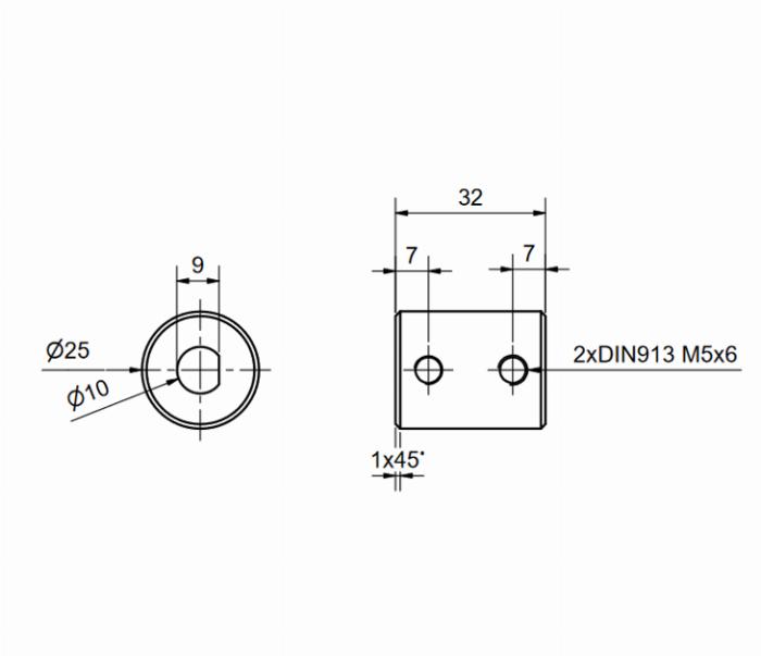 Klemmring Aluminium für abgeflachte Wellen ⌀10mm, D25L32 