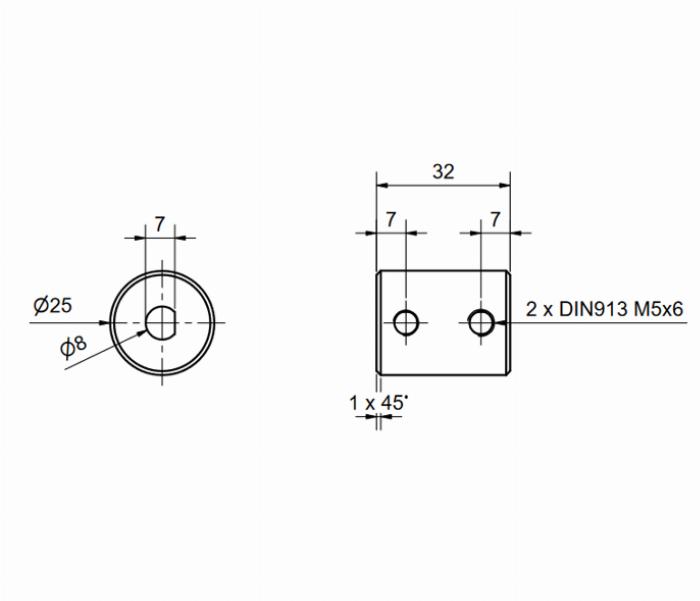 Klemmring Aluminium für abgeflachte Wellen ⌀8mm, D25L32 