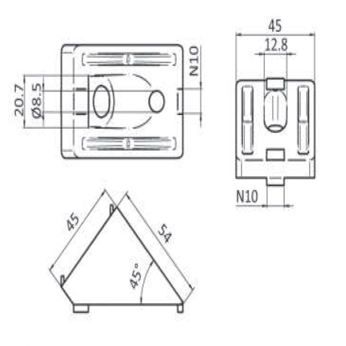 Winkelverbinder 45° 45 B-Typ Nut 10