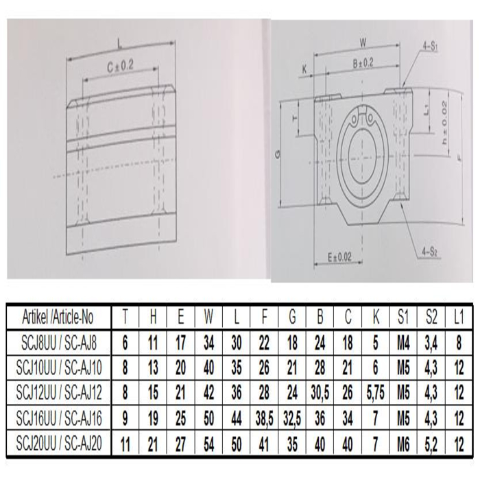 Linearlager 12mm SCJ12UU Spiel einstellbar